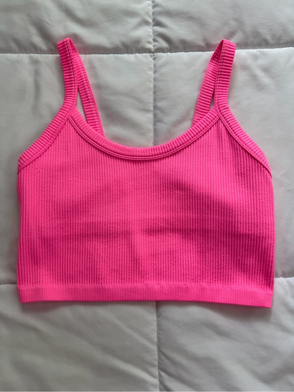 Ribbed Pink Crop Tank Top - Womens